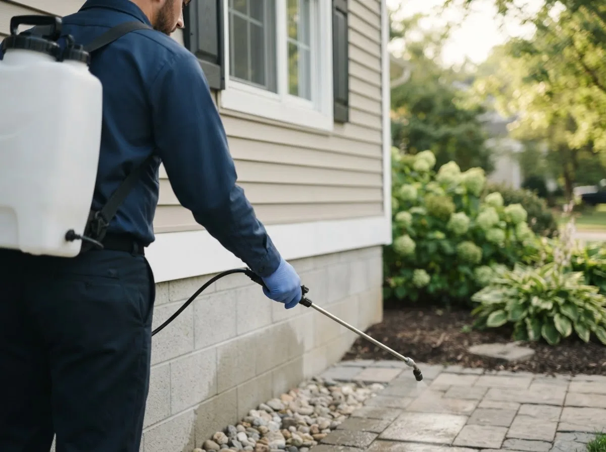 Pest control technician inspecting a home in Coyanosa, TX